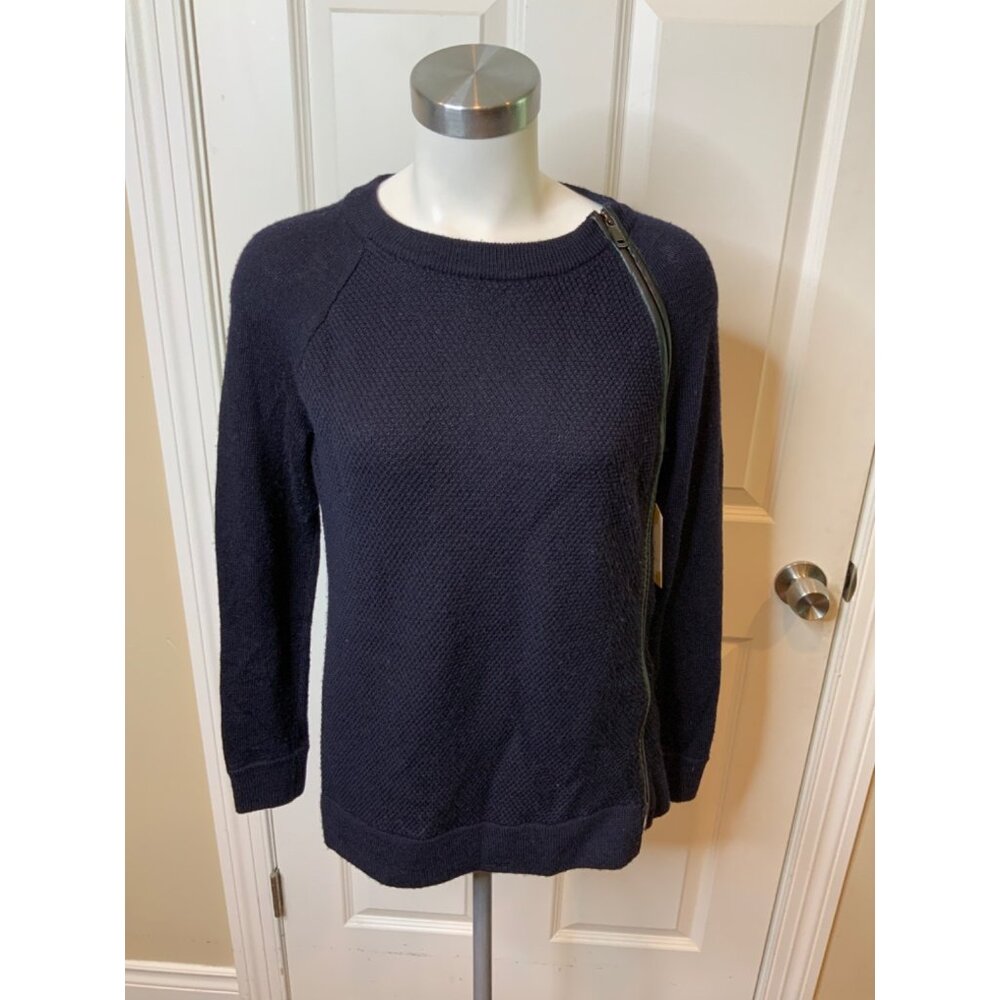 Vince Navy Blue Waffle Knit Asymmetrical Zip Sweater Cardigan, Size XS